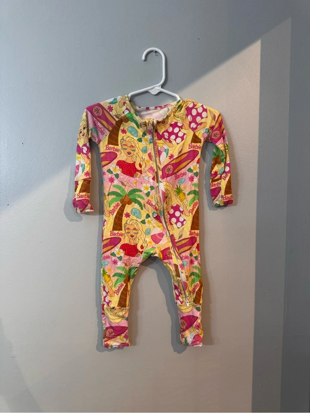 Barbie Yellow & Pink Kids One-Piece bamboo Zipper Romper